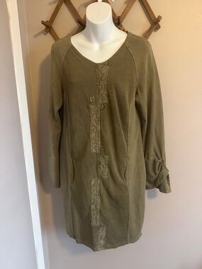 Elisa Cavaletti Olive Embroidered Knit Tunic lagenlook Dress IT 42/S